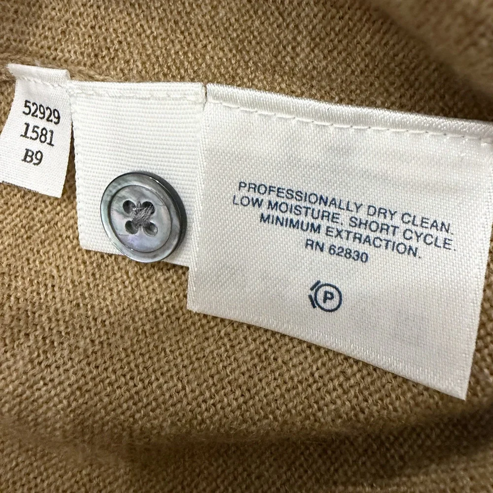 Lands End Mens 100% Wool Collared Sweater Pullover Medium 1/4 Button Tan